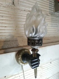 Clearance Pamono Gold and Black Hand Wall Light Torch, 1970s