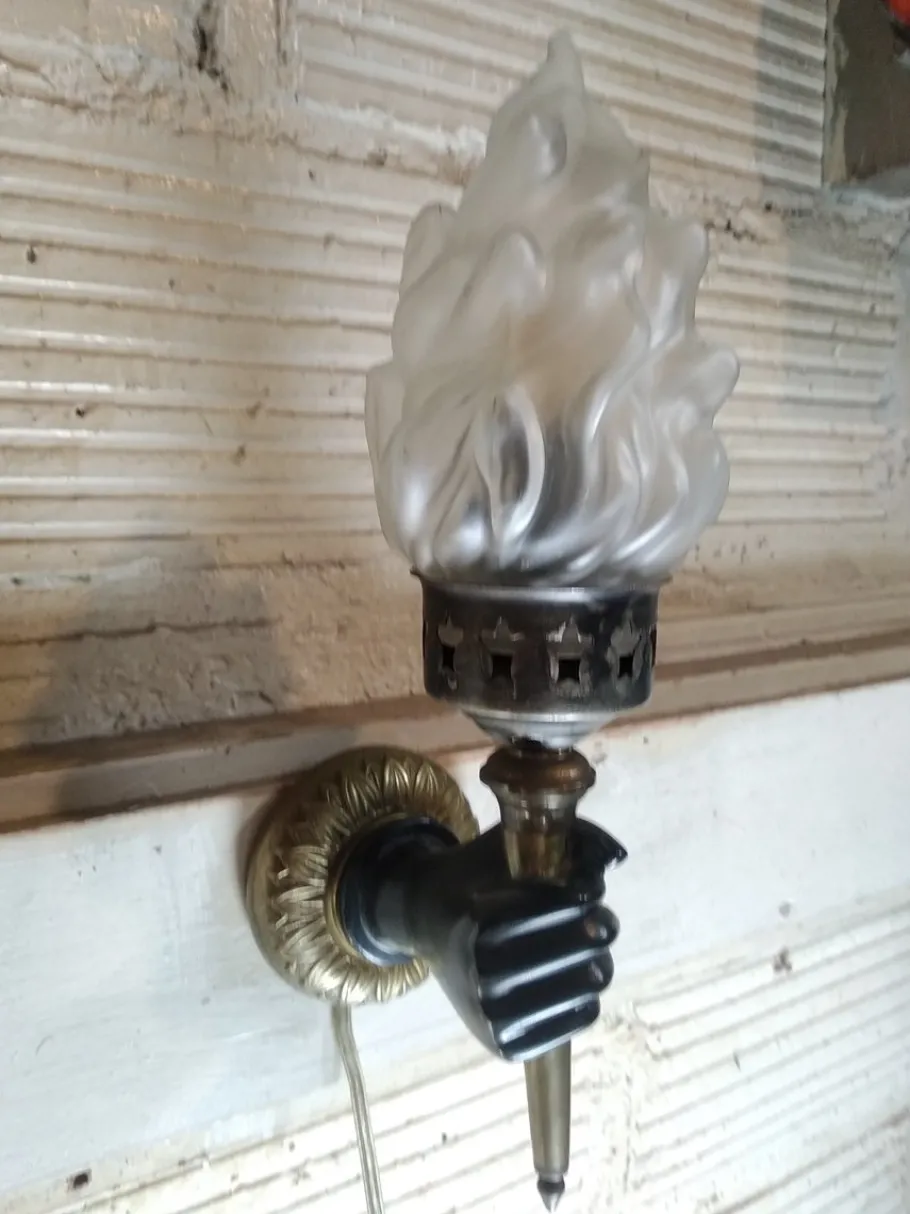 Clearance Pamono Gold and Black Hand Wall Light Torch, 1970s