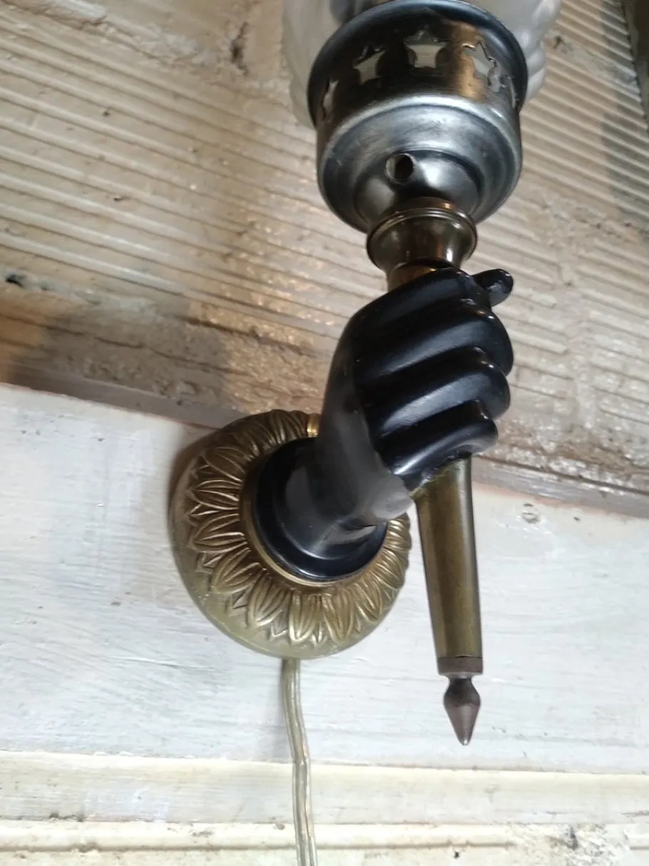 Clearance Pamono Gold and Black Hand Wall Light Torch, 1970s