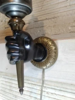 Clearance Pamono Gold and Black Hand Wall Light Torch, 1970s