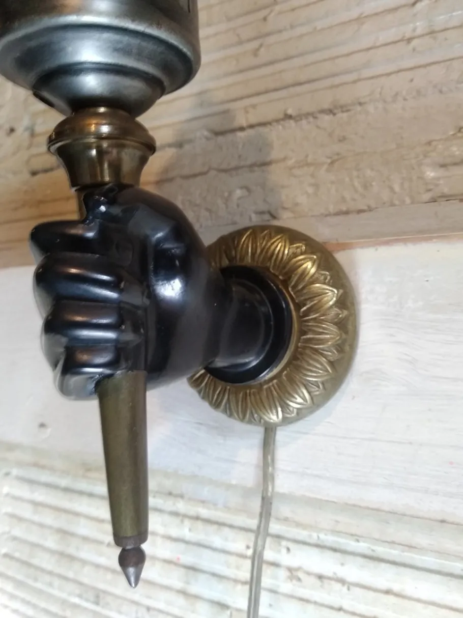 Clearance Pamono Gold and Black Hand Wall Light Torch, 1970s