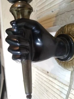 Clearance Pamono Gold and Black Hand Wall Light Torch, 1970s