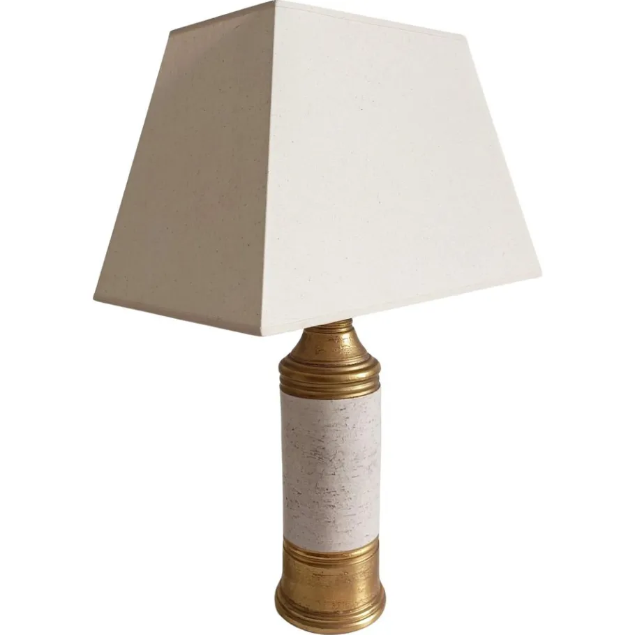 Online Pamono Gold and Cream Ceramic Table Lamp attributed to Aldo Londi for Bitossi / Bergboms, Italy, 1970s