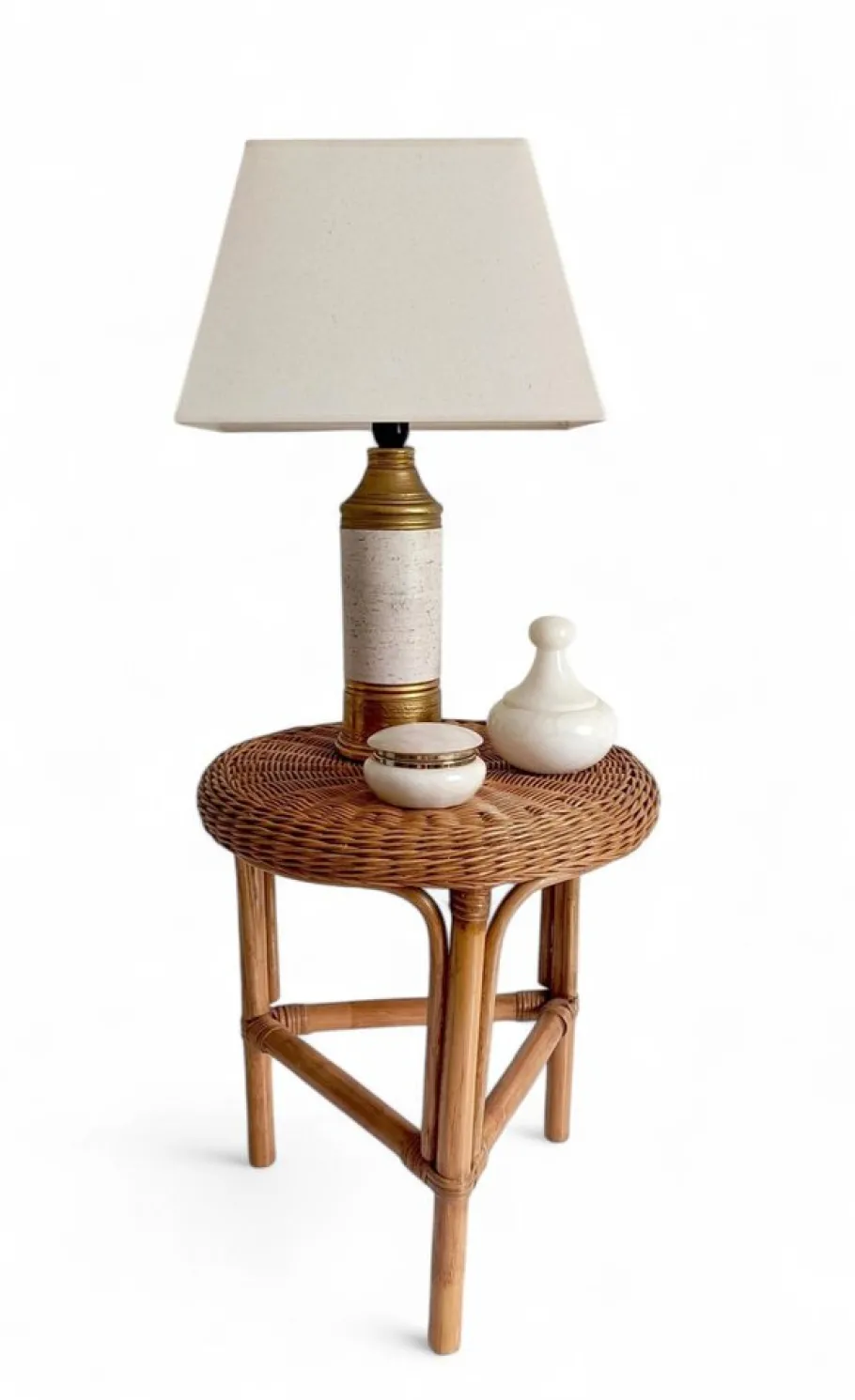 Online Pamono Gold and Cream Ceramic Table Lamp attributed to Aldo Londi for Bitossi / Bergboms, Italy, 1970s