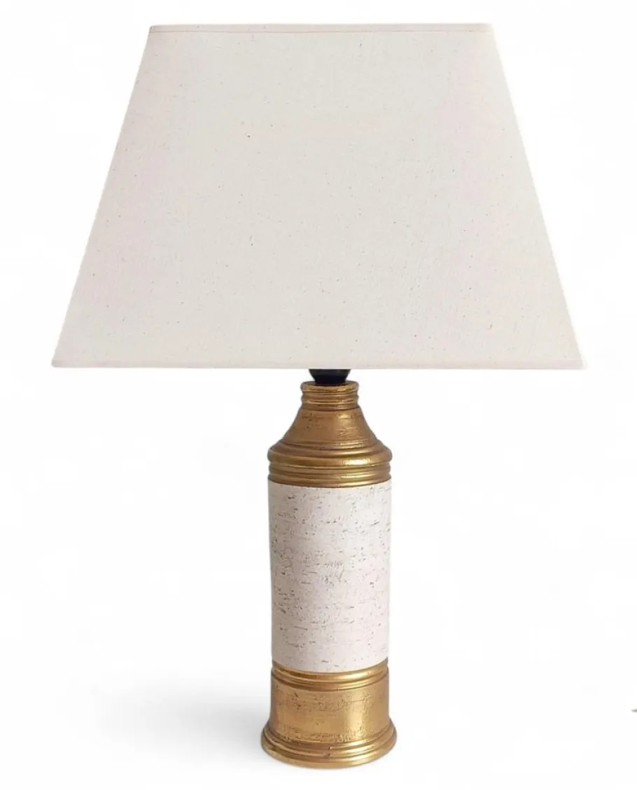 Online Pamono Gold and Cream Ceramic Table Lamp attributed to Aldo Londi for Bitossi / Bergboms, Italy, 1970s