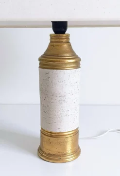 Online Pamono Gold and Cream Ceramic Table Lamp attributed to Aldo Londi for Bitossi / Bergboms, Italy, 1970s