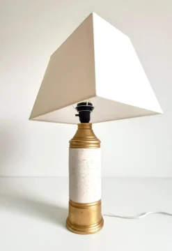 Online Pamono Gold and Cream Ceramic Table Lamp attributed to Aldo Londi for Bitossi / Bergboms, Italy, 1970s