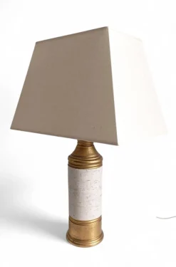 Online Pamono Gold and Cream Ceramic Table Lamp attributed to Aldo Londi for Bitossi / Bergboms, Italy, 1970s
