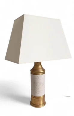 Online Pamono Gold and Cream Ceramic Table Lamp attributed to Aldo Londi for Bitossi / Bergboms, Italy, 1970s
