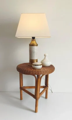 Online Pamono Gold and Cream Ceramic Table Lamp attributed to Aldo Londi for Bitossi / Bergboms, Italy, 1970s
