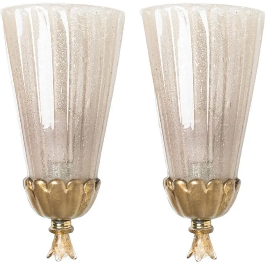 Clearance Pamono Gold Chalice Glass and Brass Wall Light from Barovier, 1960s, Set of 2
