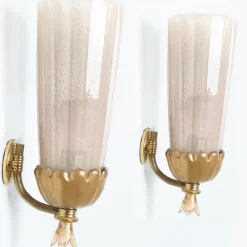 Clearance Pamono Gold Chalice Glass and Brass Wall Light from Barovier, 1960s, Set of 2