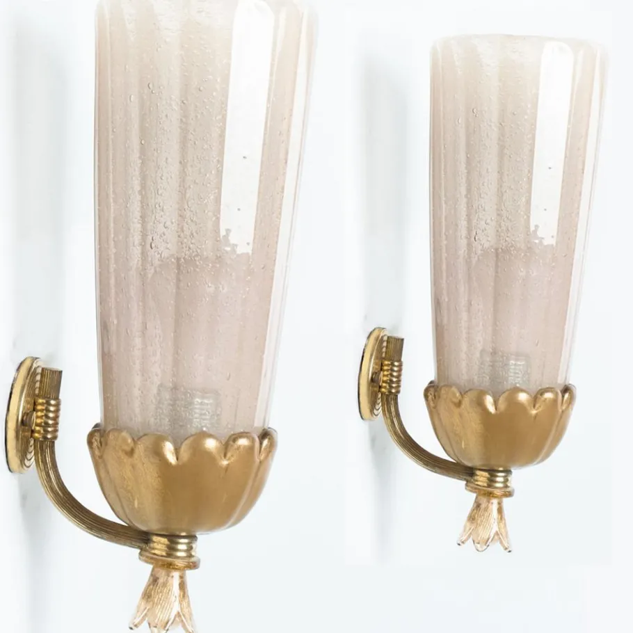 Clearance Pamono Gold Chalice Glass and Brass Wall Light from Barovier, 1960s, Set of 2