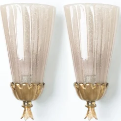 Clearance Pamono Gold Chalice Glass and Brass Wall Light from Barovier, 1960s, Set of 2