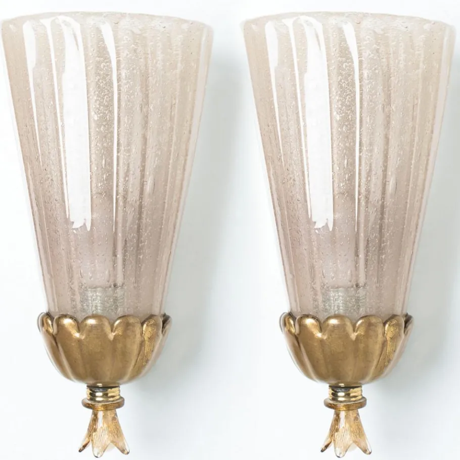 Clearance Pamono Gold Chalice Glass and Brass Wall Light from Barovier, 1960s, Set of 2