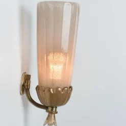 Clearance Pamono Gold Chalice Glass and Brass Wall Light from Barovier, 1960s, Set of 2