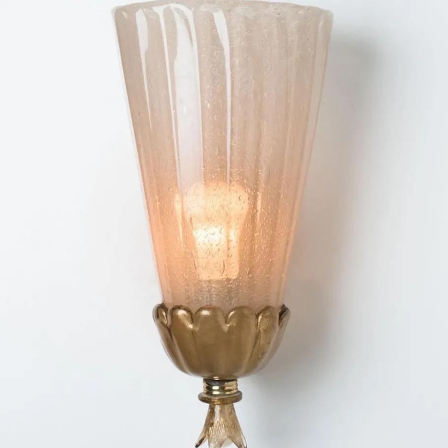 Clearance Pamono Gold Chalice Glass and Brass Wall Light from Barovier, 1960s, Set of 2