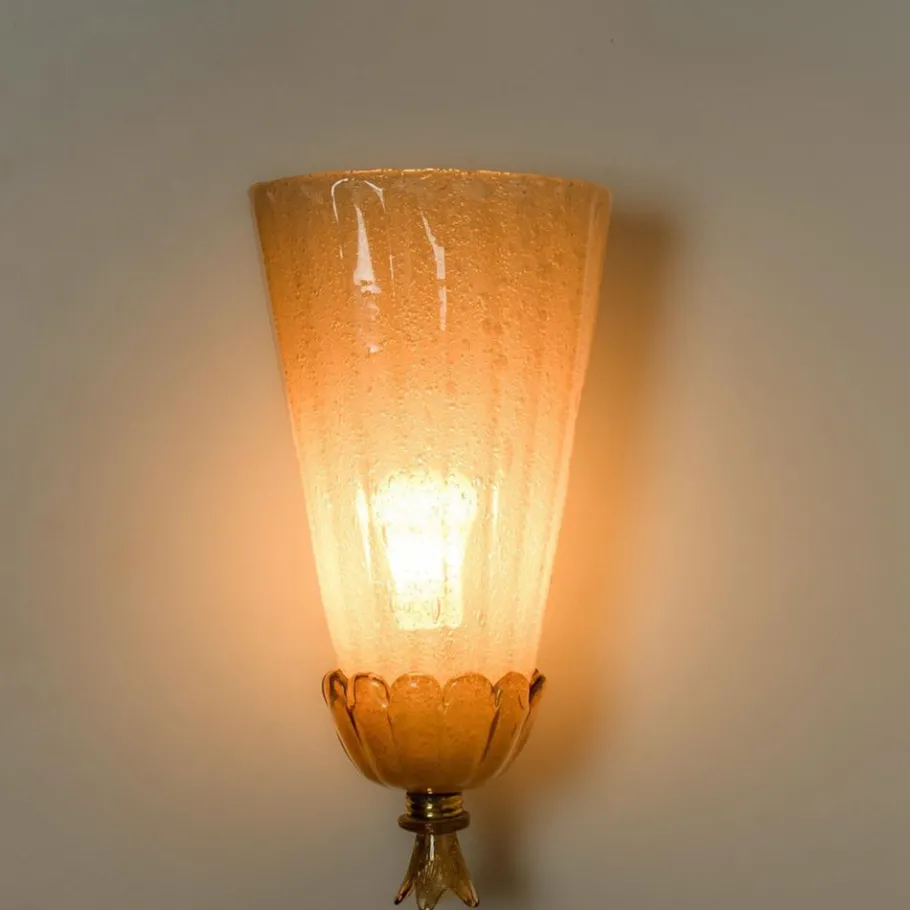 Clearance Pamono Gold Chalice Glass and Brass Wall Light from Barovier, 1960s, Set of 2