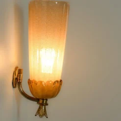 Clearance Pamono Gold Chalice Glass and Brass Wall Light from Barovier, 1960s, Set of 2