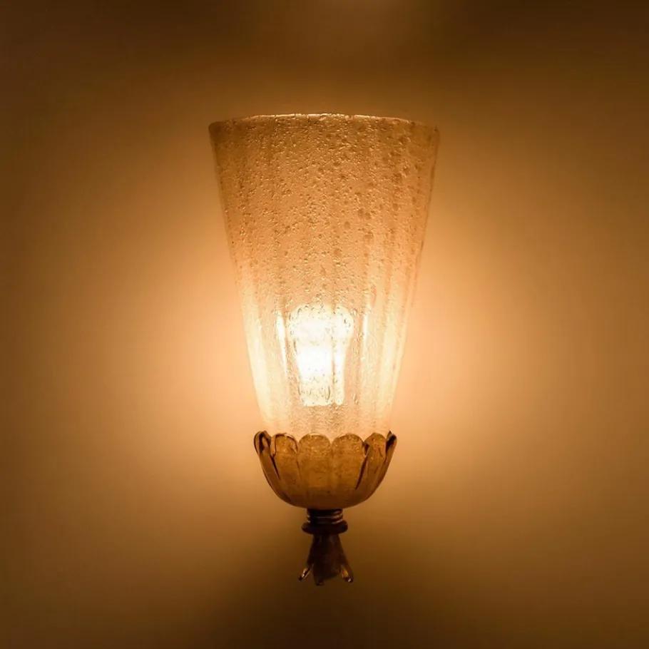 Clearance Pamono Gold Chalice Glass and Brass Wall Light from Barovier, 1960s, Set of 2