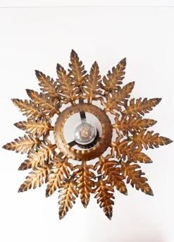 Online Pamono Gold Leaf Metal Ceiling Light, 1950