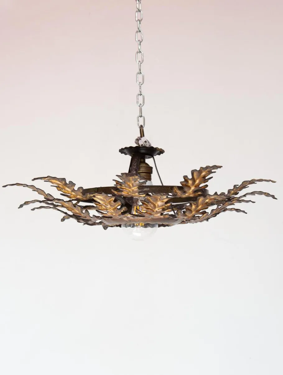 Online Pamono Gold Leaf Metal Ceiling Light, 1950