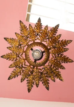 Online Pamono Gold Leaf Metal Ceiling Light, 1950