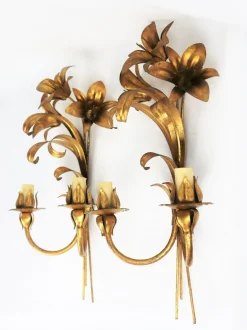 Sale Pamono Golden Flower Wall Lights in Metal, 1960s, Set of 2