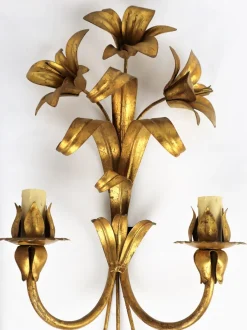 Sale Pamono Golden Flower Wall Lights in Metal, 1960s, Set of 2