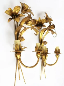 Sale Pamono Golden Flower Wall Lights in Metal, 1960s, Set of 2