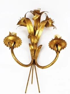 Sale Pamono Golden Flower Wall Lights in Metal, 1960s, Set of 2