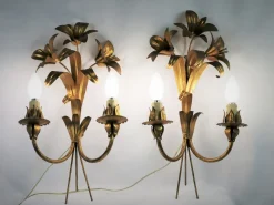 Sale Pamono Golden Flower Wall Lights in Metal, 1960s, Set of 2