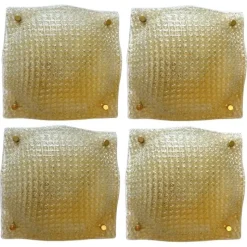 New Pamono Golden Murano Glass Ceiling Lights, 1980s, Set of 4