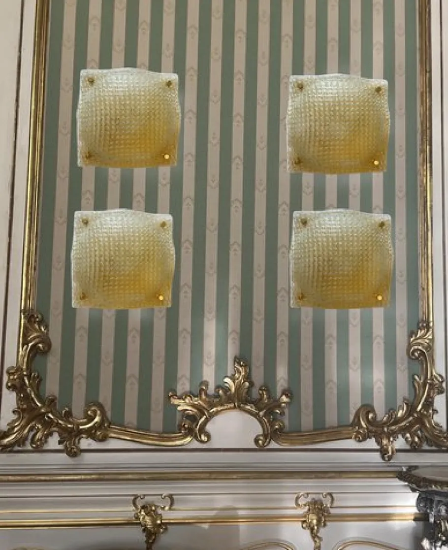 New Pamono Golden Murano Glass Ceiling Lights, 1980s, Set of 4