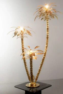 Hot Pamono Golden Palm Tree Floor Lamp with 3 Sparkling Branches, Italy, 1970s