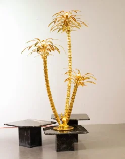 Hot Pamono Golden Palm Tree Floor Lamp with 3 Sparkling Branches, Italy, 1970s