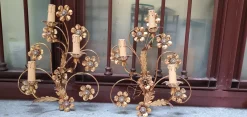 Clearance Pamono Golden Wrought Iron Wall Lamps, 1980s, Set of 2