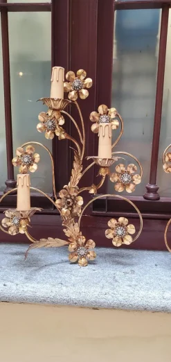 Clearance Pamono Golden Wrought Iron Wall Lamps, 1980s, Set of 2