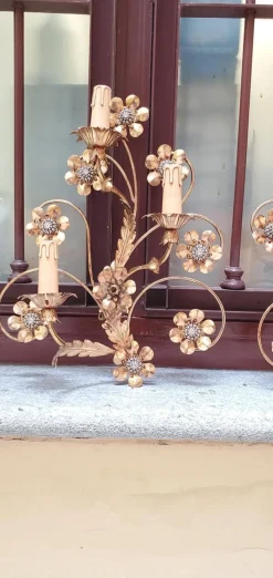 Clearance Pamono Golden Wrought Iron Wall Lamps, 1980s, Set of 2