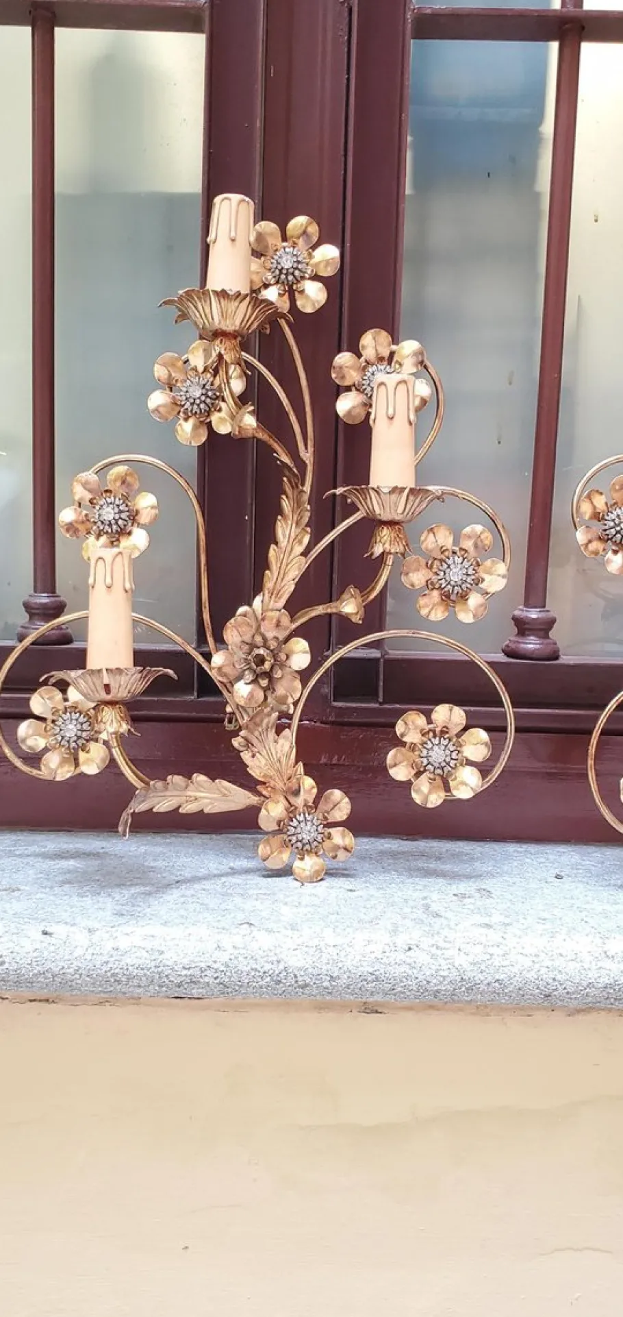 Clearance Pamono Golden Wrought Iron Wall Lamps, 1980s, Set of 2