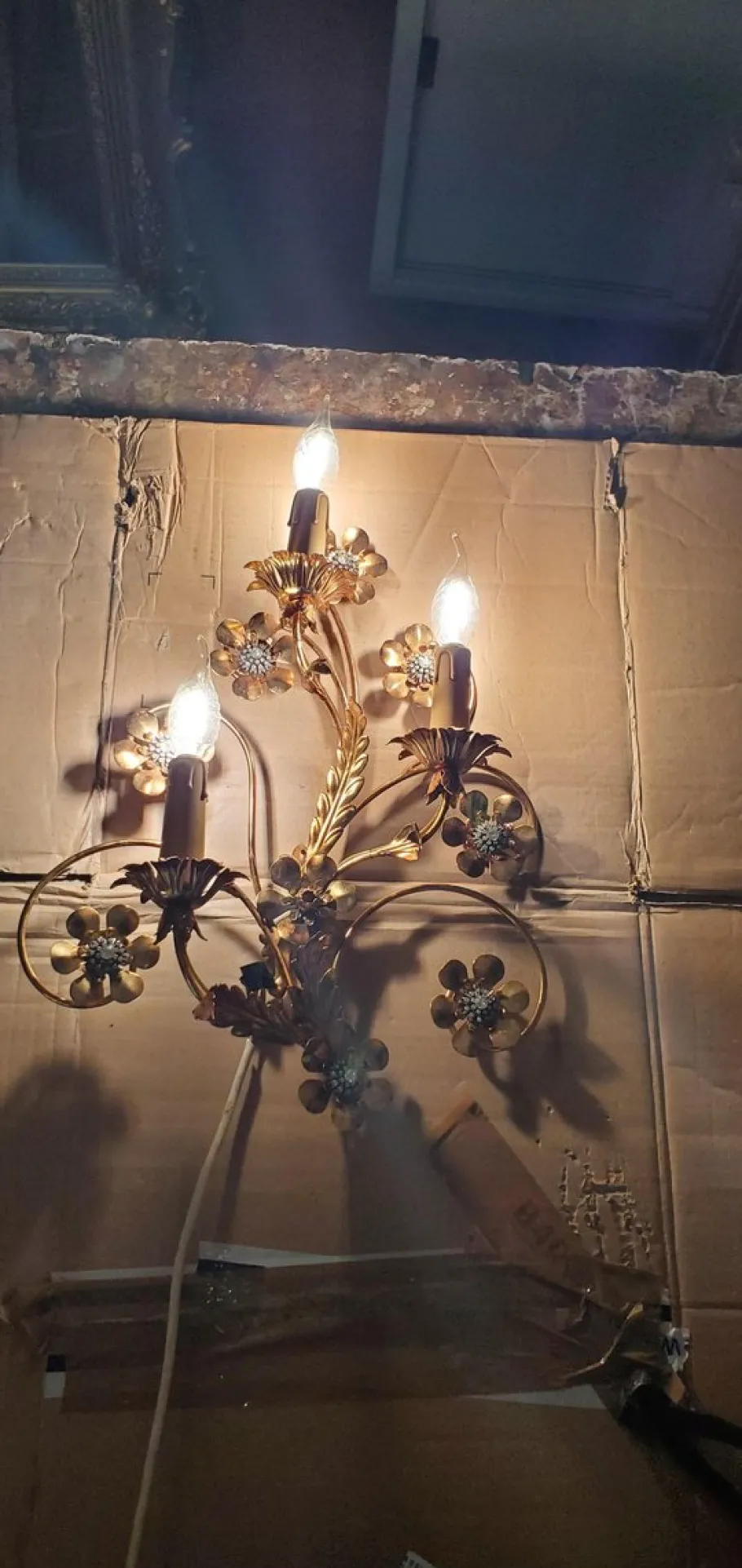 Clearance Pamono Golden Wrought Iron Wall Lamps, 1980s, Set of 2