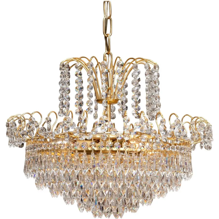 Discount Pamono Gold-Plated and Faceted Crystal Chandelier from Rejmyre, Sweden, 1970s