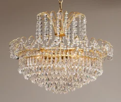 Discount Pamono Gold-Plated and Faceted Crystal Chandelier from Rejmyre, Sweden, 1970s