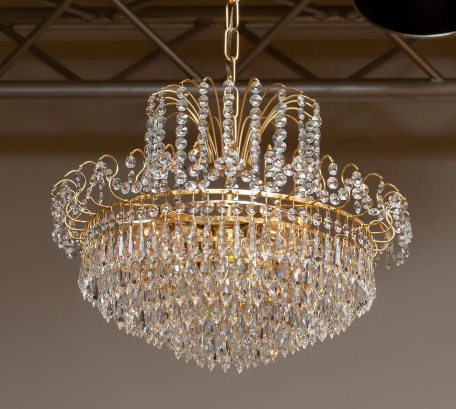 Discount Pamono Gold-Plated and Faceted Crystal Chandelier from Rejmyre, Sweden, 1970s