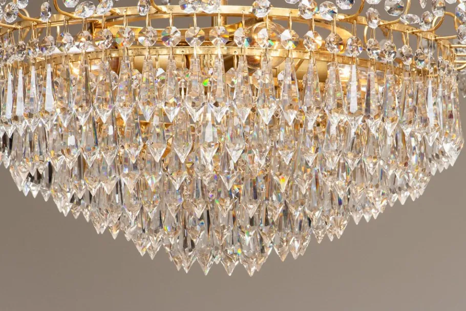 Discount Pamono Gold-Plated and Faceted Crystal Chandelier from Rejmyre, Sweden, 1970s