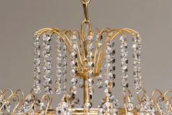 Discount Pamono Gold-Plated and Faceted Crystal Chandelier from Rejmyre, Sweden, 1970s