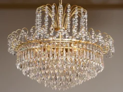 Discount Pamono Gold-Plated and Faceted Crystal Chandelier from Rejmyre, Sweden, 1970s