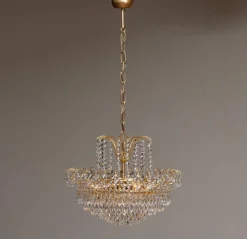 Discount Pamono Gold-Plated and Faceted Crystal Chandelier from Rejmyre, Sweden, 1970s