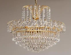 Discount Pamono Gold-Plated and Faceted Crystal Chandelier from Rejmyre, Sweden, 1970s