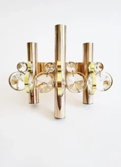 Best Pamono Gold-Plated Brass and Crystal Wall Light by Gaetano Sciolari for Palwa, 1970s